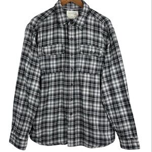 Denver Hayes Vintage Slim Fit  Black & Grey Check Plaid Cotton Flannel Shirt XL